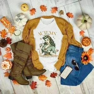 Nataly thyme vintage fall girl tee shirt